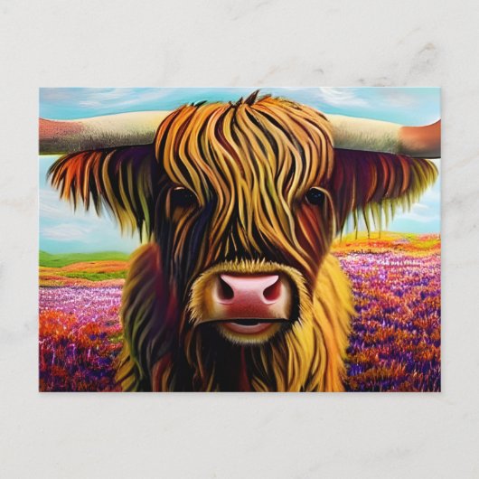 Carte Postale Portrait Highland Cow Art (Devant)