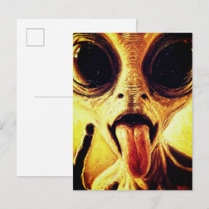 Carte Postale Portrait ludique d'alien à l'huile
