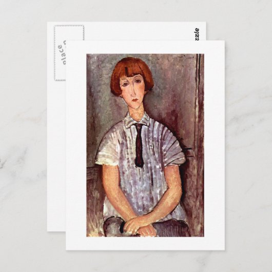 Carte Postale Portrait Modigliani Jeune fille en blouse rayée (Devant / Derrière)