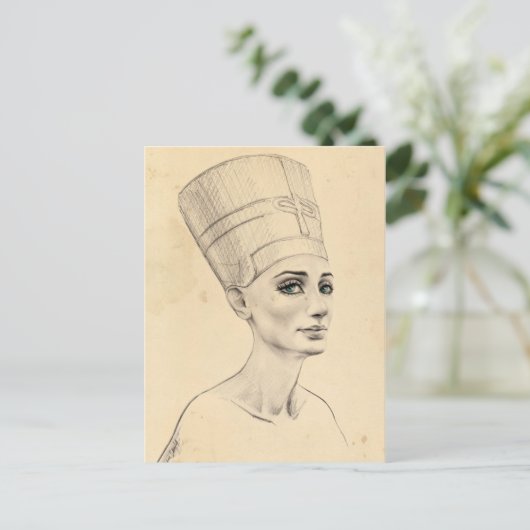 Carte Postale Portrait Néfertiti dessin Ancienne Egypte papyrus (Debout devant)