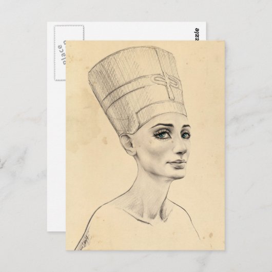 Carte Postale Portrait Néfertiti dessin Ancienne Egypte papyrus (Devant / Derrière)