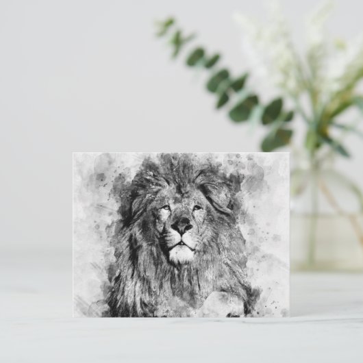 Carte Postale Portrait noir et blanc du lion mâle (Debout devant)