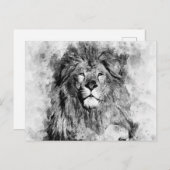 Carte Postale Portrait noir et blanc du lion mâle (Devant / Derrière)