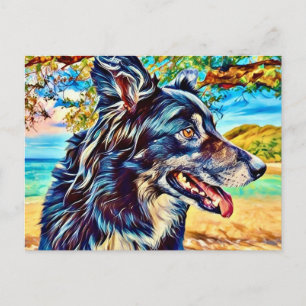 Carte Postale Portrait Original de Chien de Border Collie Art de