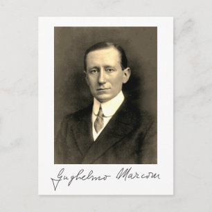 Carte Postale Portrait photo et signature de Guglielmo Marconi
