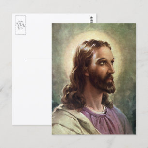 Carte Postale Portrait religieux vintage de Jésus-Christ avec ha