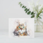 Carte Postale Portrait vert Eyed Kitty | ABSTRAIT | Aquarelle (Debout devant)