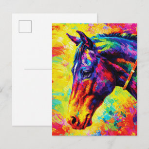 Carte Postale Portrait vibrant de cheval à l'impasto coloré sauv