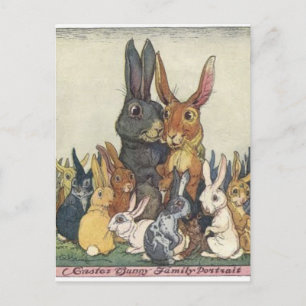 Carte Postale Portrait vintage de la famille Bunny de Pâques