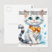 Carte Postale Posant Kitty Cat Joyeux Anniversaire (Devant / Derrière)