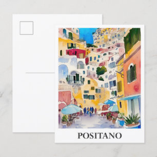 Carte Postale Positano Italie Art Watercolor Travel