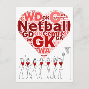 Carte Postale Positions Netball Typographie Design cardiaque