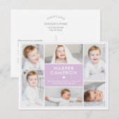 Carte Postale Post de Faire-part de naissance de couleur modifia (Devant / Derrière)