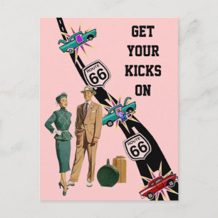 Carte Postale Postcard GET YOUR KICKS ON ROUTE 66 Retro Style