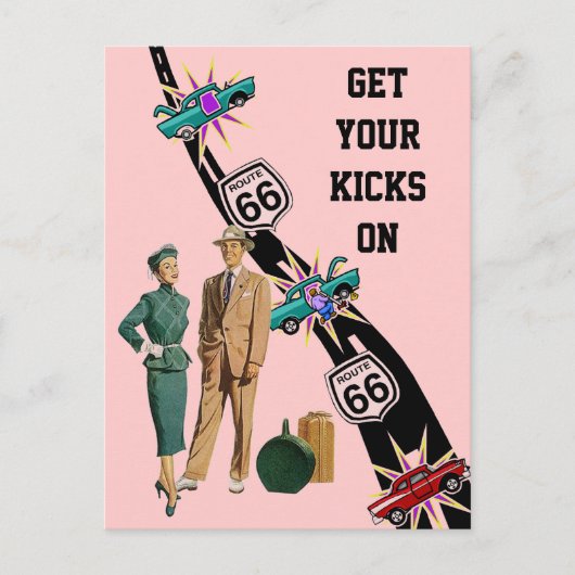 Carte Postale Postcard GET YOUR KICKS ON ROUTE 66 Retro Style (Devant)