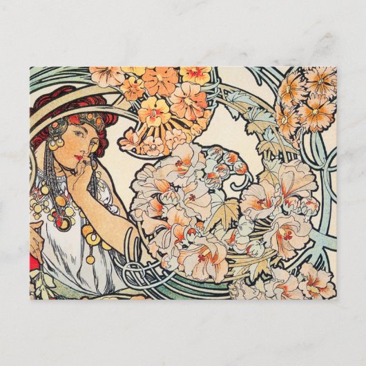 Carte Postale Postcard: Mucha - Language of Flowers (Devant)