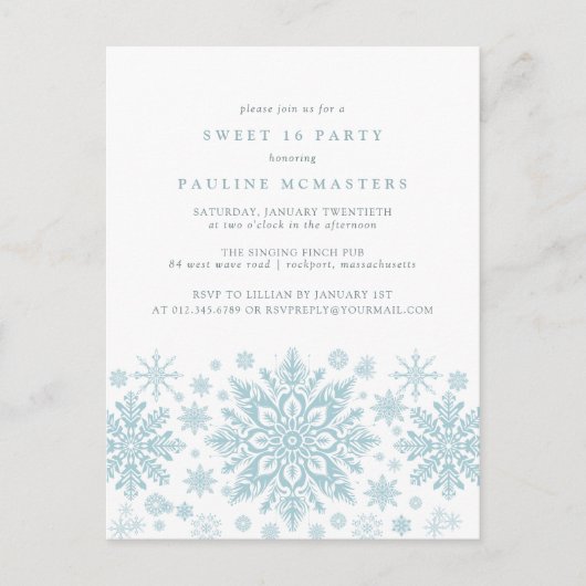 Carte Postale POSTCARD Sweet 16 Blue Snowflake Invitation (Devant)