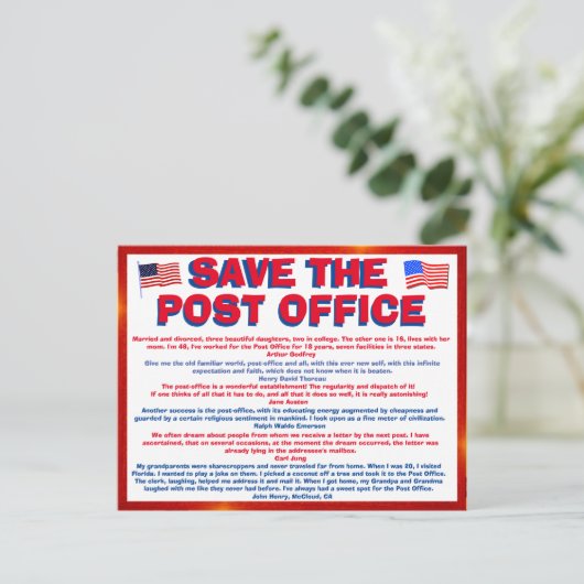 Carte Postale Postcard to SAVE THE POSTOFFICE !!! with quotes 6 (Debout devant)