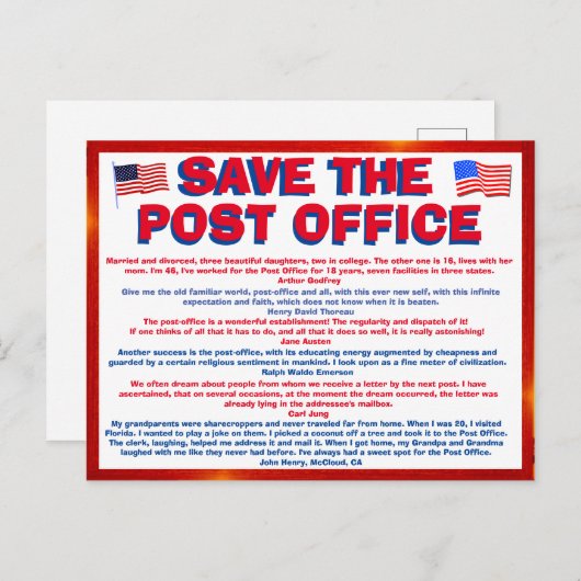Carte Postale Postcard to SAVE THE POSTOFFICE !!! with quotes 6 (Devant / Derrière)