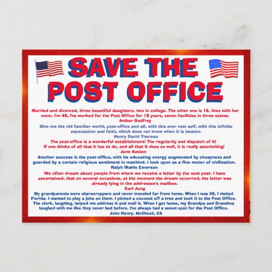 Carte Postale Postcard to SAVE THE POSTOFFICE !!! with quotes 6 (Devant)