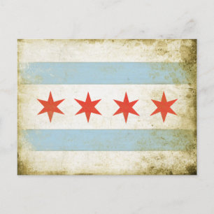 Carte Postale Postcard with Distressed Chicago Flag Print