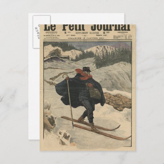 Carte Postale Poste alpine utilisant le ski (Devant / Derrière)