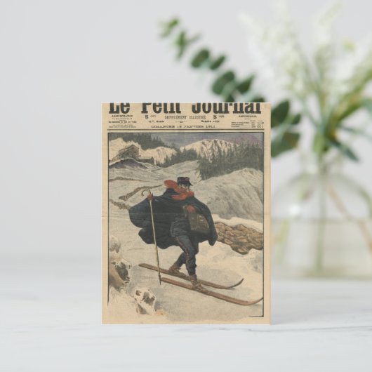 Carte Postale Poste alpine utilisant le ski (Debout devant)