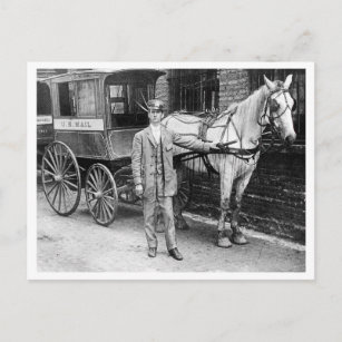 Carte Postale Poste vintage avec chariot à cheval et buggy
