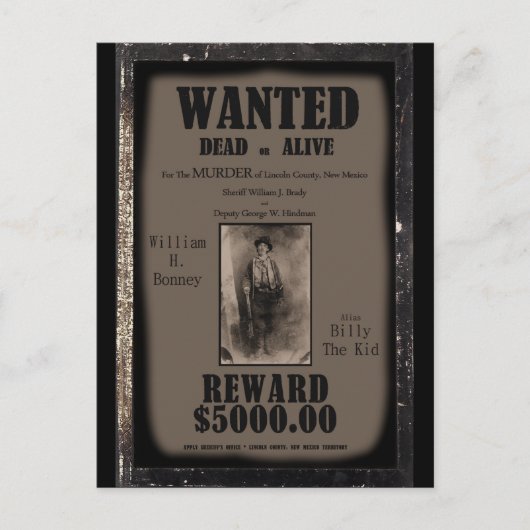 Carte Postale Poster Billy The Kid Recherché Dead or Alive (Devant)