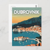 Carte Postale Poster d'art de voyage nostalgique de Dubrovnik Cr (Devant / Derrière)