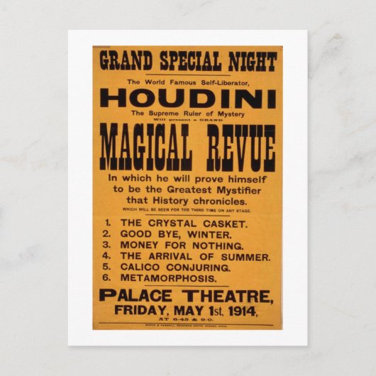Carte Postale Poster de Houdini (Devant)