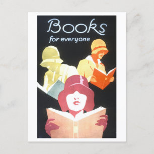 Carte Postale Poster de lecture vintage des années 1920 "Livres
