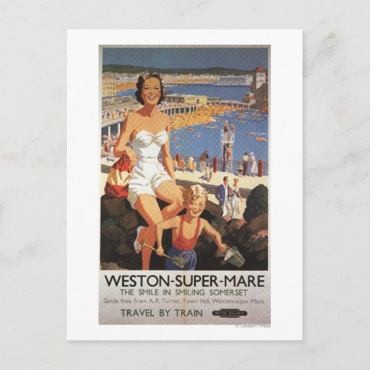 Carte Postale Poster de Mère & Fils sur le chemin de fer de plag (Devant)