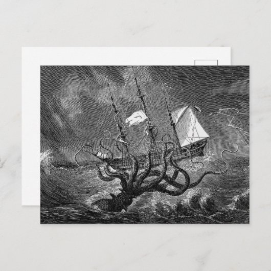 Carte Postale Poster de navire géant de calmar Kraken (Devant / Derrière)