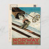 Carte Postale Poster de ski vintage, Norvège (Devant / Derrière)