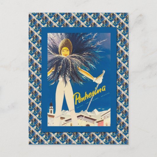 Carte Postale Poster de ski vintage, Pontresina (Devant)