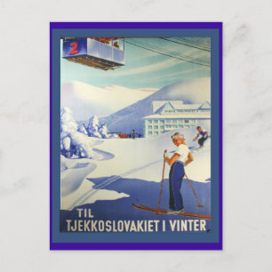 Carte Postale Poster de ski vintage, Tcheuchoslavakia en hiver