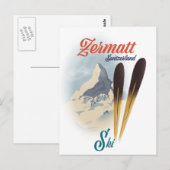 Carte Postale poster de ski vintage Zermatt Suisse (Devant / Derrière)