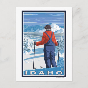 Carte Postale Poster de voyage du skieur AdmiringIdahoVintage