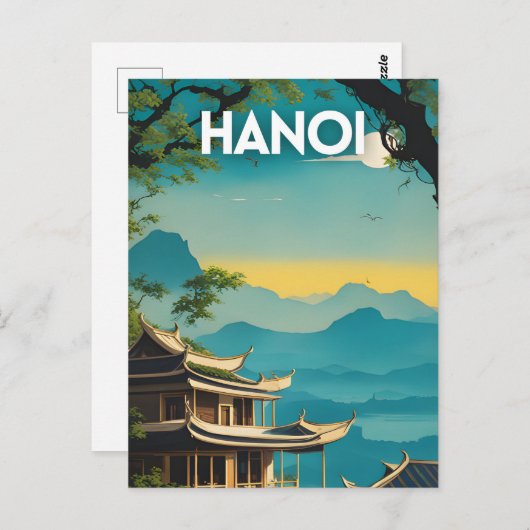 Carte Postale Poster de voyage Hanoi Retro (Devant / Derrière)