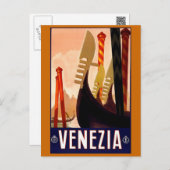 Carte Postale Poster de voyage italien Vintage "Venise" (Devant / Derrière)