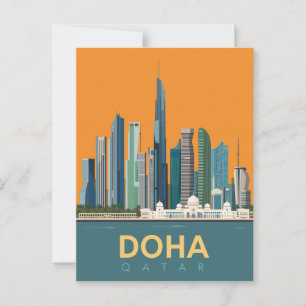 Carte Postale Poster de voyage vintage Doha Qatar Skyline