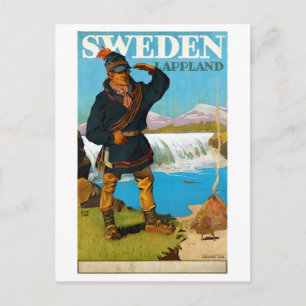 Carte Postale Poster du Vintage voyage Suédois Lappland restauré