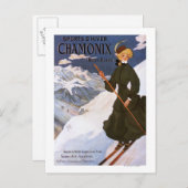Carte Postale Poster d'une femme en ski vert (Devant / Derrière)