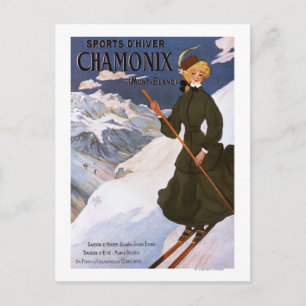 Carte Postale Poster d'une femme en ski vert