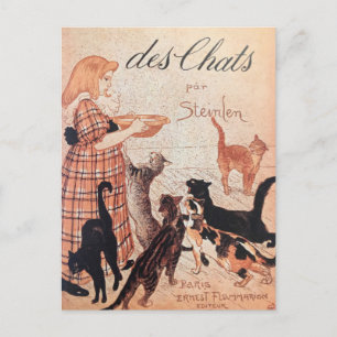 Carte Postale Poster d'une fille nourricière Chats Vintage Stein