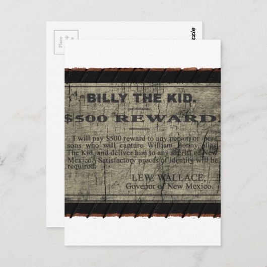 Carte Postale Poster Recherché Billy The Kid (Devant / Derrière)