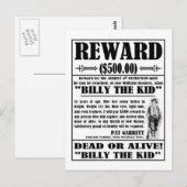 Carte Postale Poster Recherché vintage Billy the Kid (Devant / Derrière)