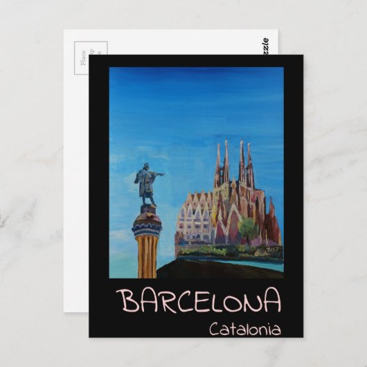 Carte Postale Poster Retro Barcelone (Devant / Derrière)