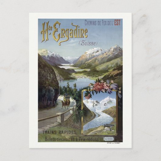 Carte Postale Poster vintage ferroviaire Engadin Suisse (Devant)